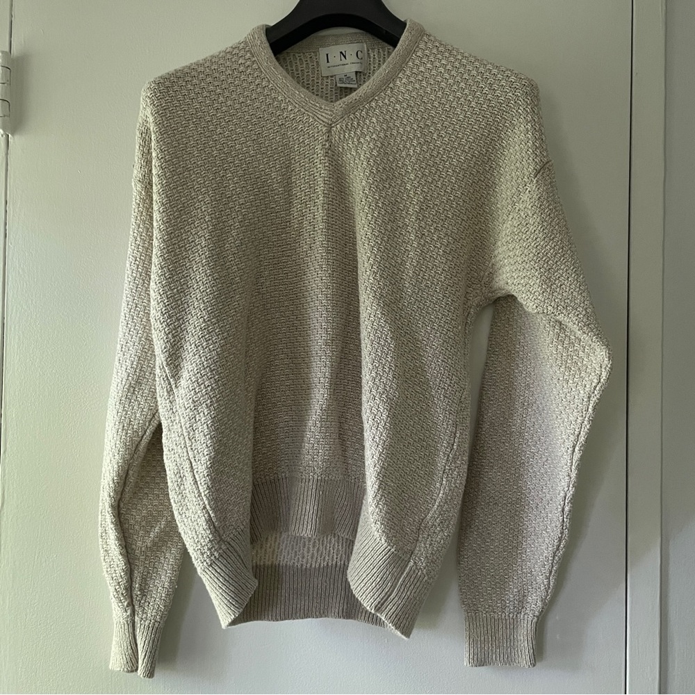 Vintage Men's Grandpa Beige Sweater 90s - Size Medium
